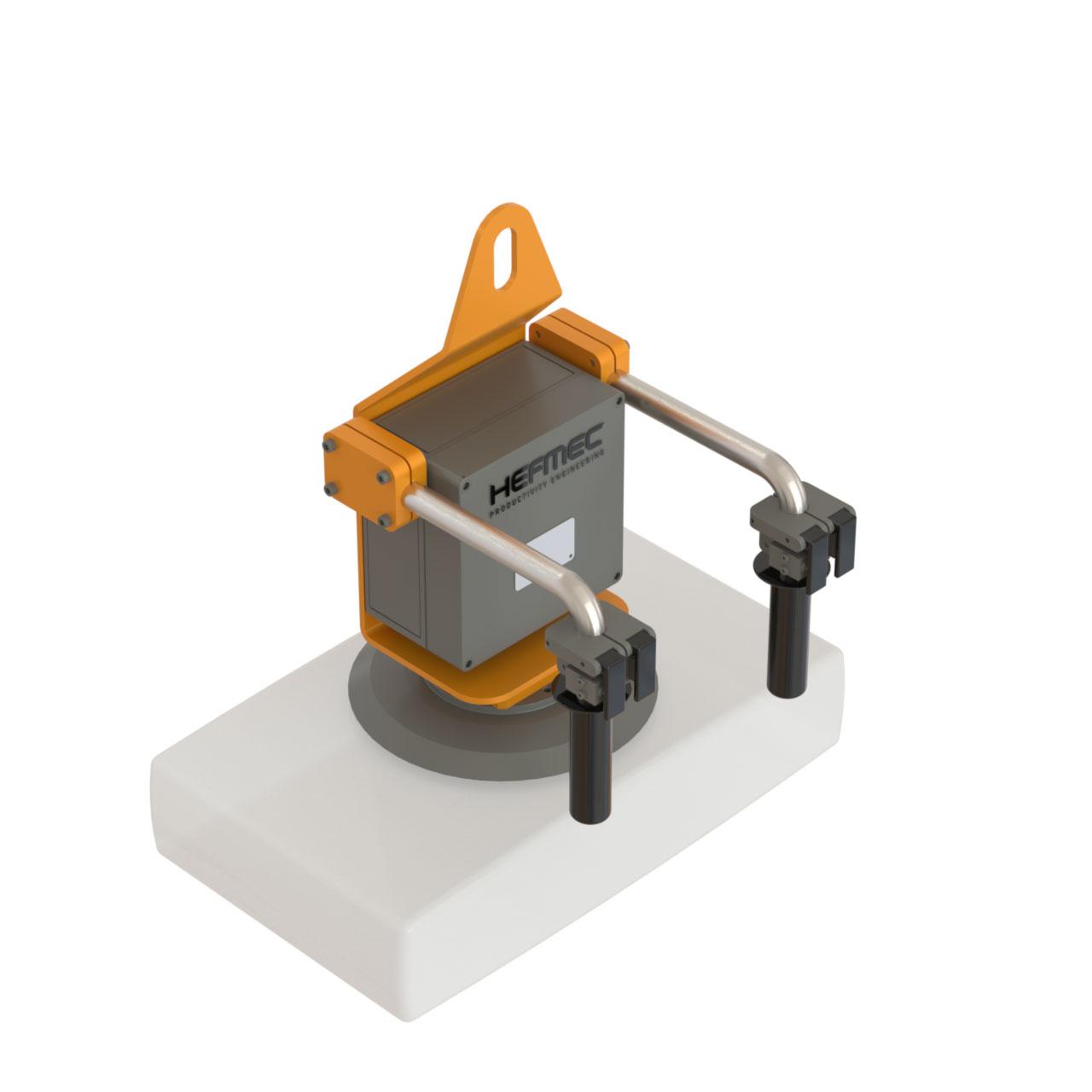 Compact pneumatic plate clamp gripping a thick plate with two adjustable jaws