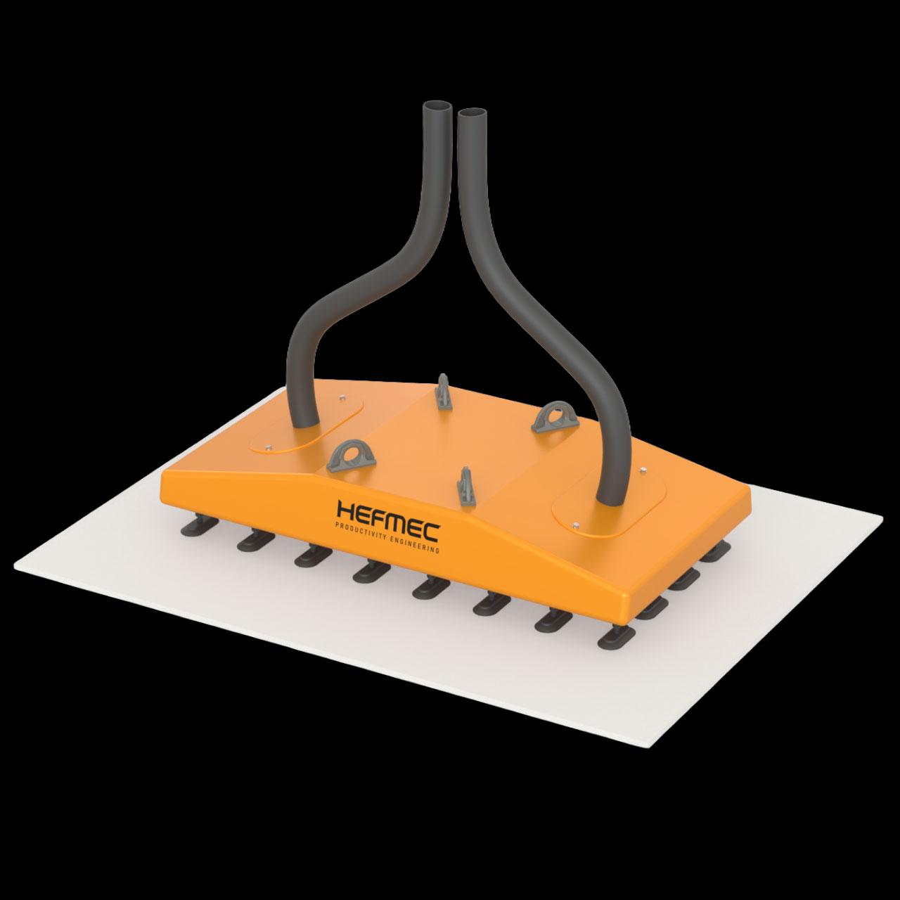Vacuum lifter gripping the surface of a sheet with suction cups